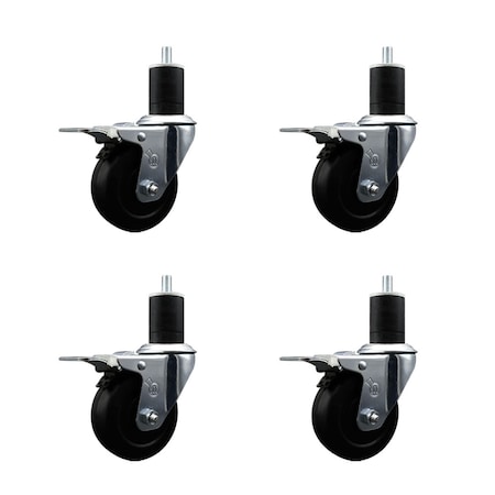 Service Caster 3.5'' SS Hard Rubber Swivel 1-3/4'' Expand Stem Caster Set Total Lock Brake, 4PK SCC-SSEXTTL20S3514-HRS-134-4